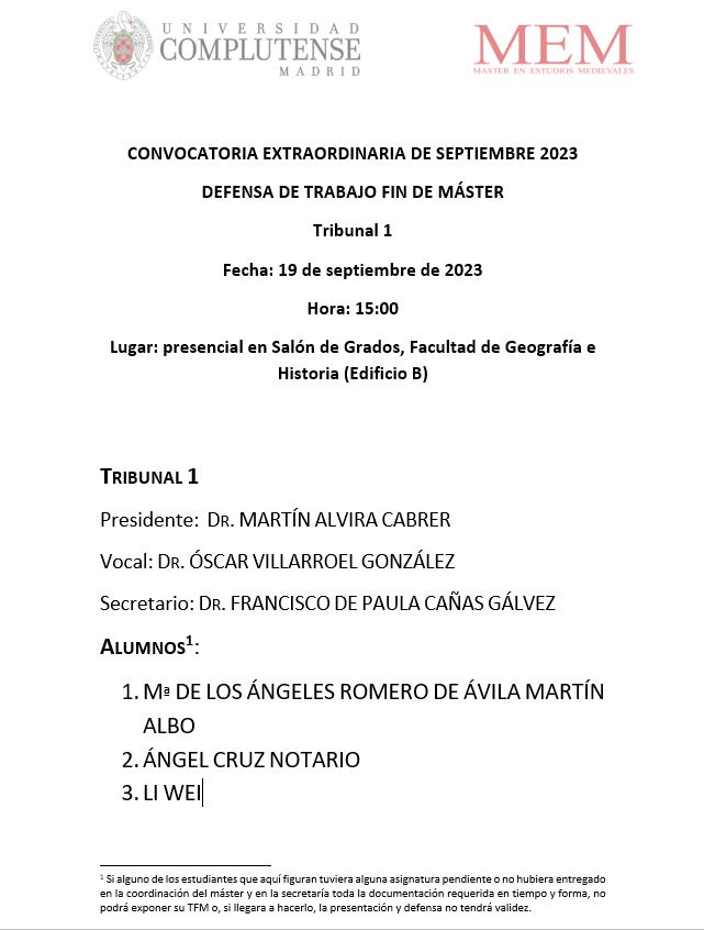 DEFENSA DE TFMS CONVOCATORIA EXTRAORDINARIA SEPTIEMBRE 2023